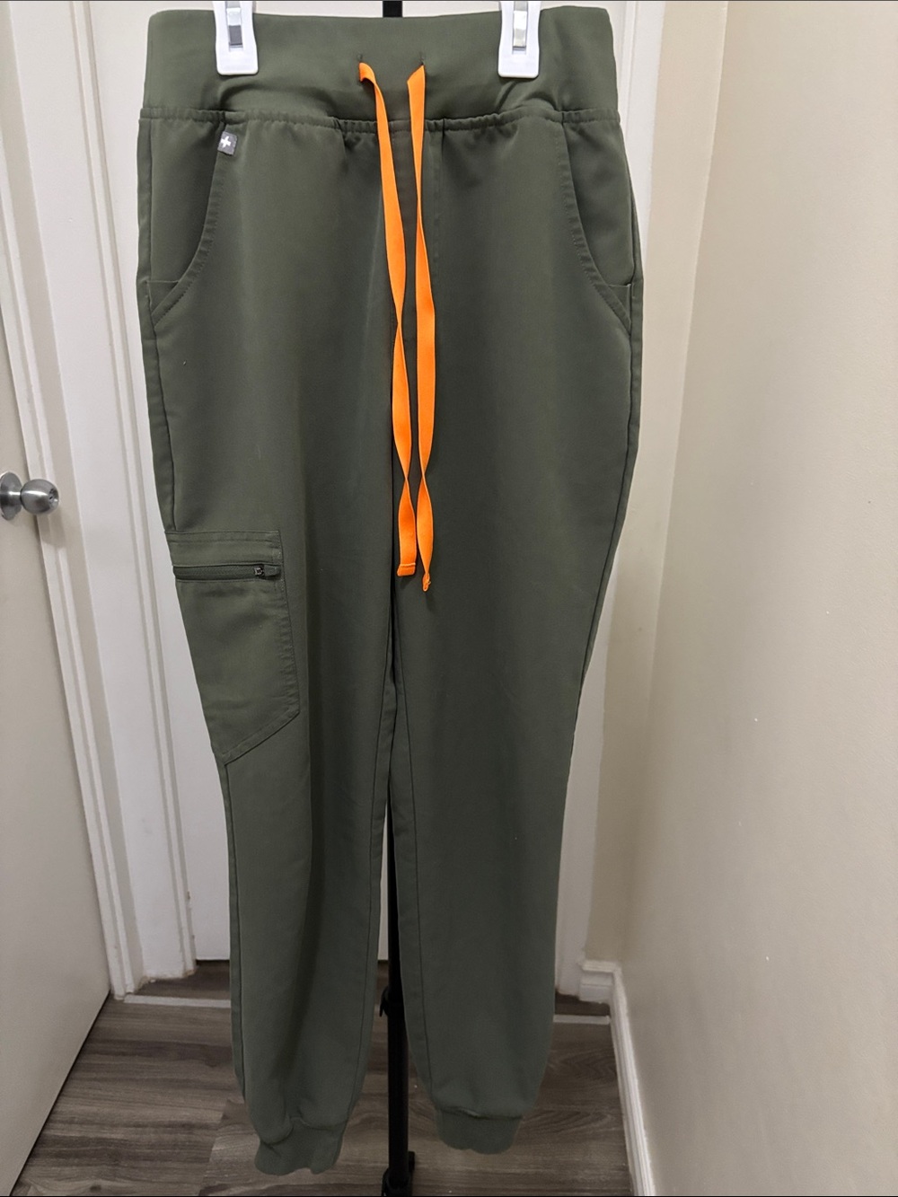 Figs Olive Green Men's Joggers with Orange Drawstring